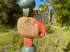 Large Birds & Chickens Totem - Ceramic Sculpture for Outdoor Garden or Indoor