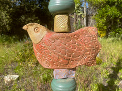 Large Birds & Chickens Totem - Ceramic Sculpture for Outdoor Garden or Indoor