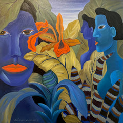 Blue Figures and Orange Flower